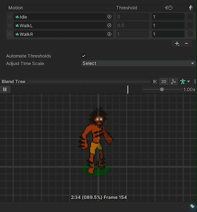 Fig 2 - Using Blend Trees to control the player behaviours