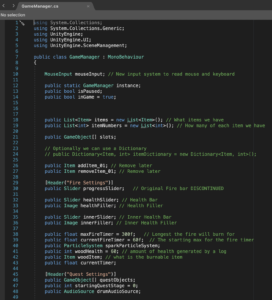 Fig - Excerpt of the script developed by Phil and me for the game in C#
