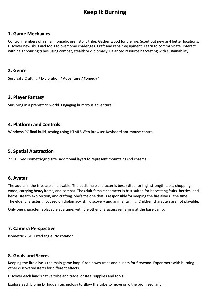 Fig 2 - Game Design Document for Keep It Burning (click to see the full version)