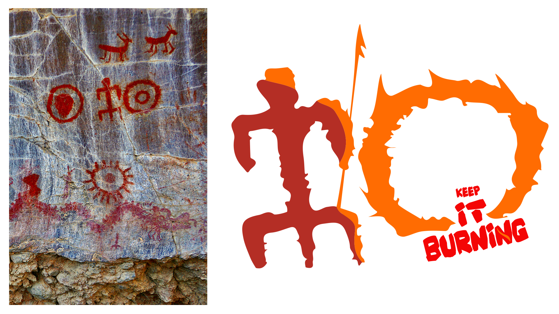 Fig 2 - Ancient cave paintings from Hidalgo's Cave in Mexico and the logo I design upon them