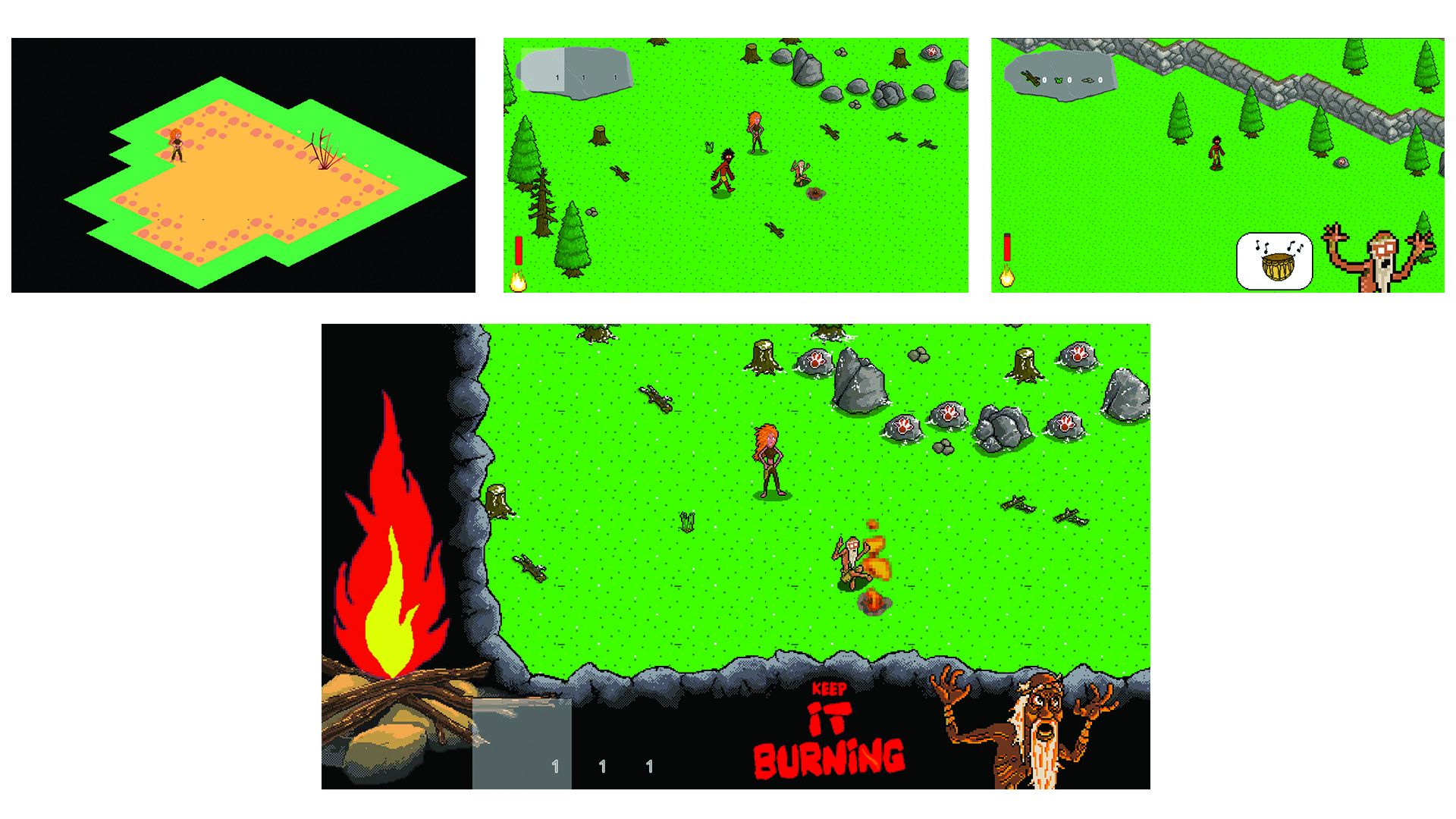 Fig 2 - Evolution of the UI for Keep it Burning demo