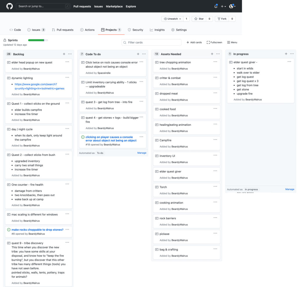 Fig 2 - GitHub backlog for Keep It Burning development (click to view the full version)