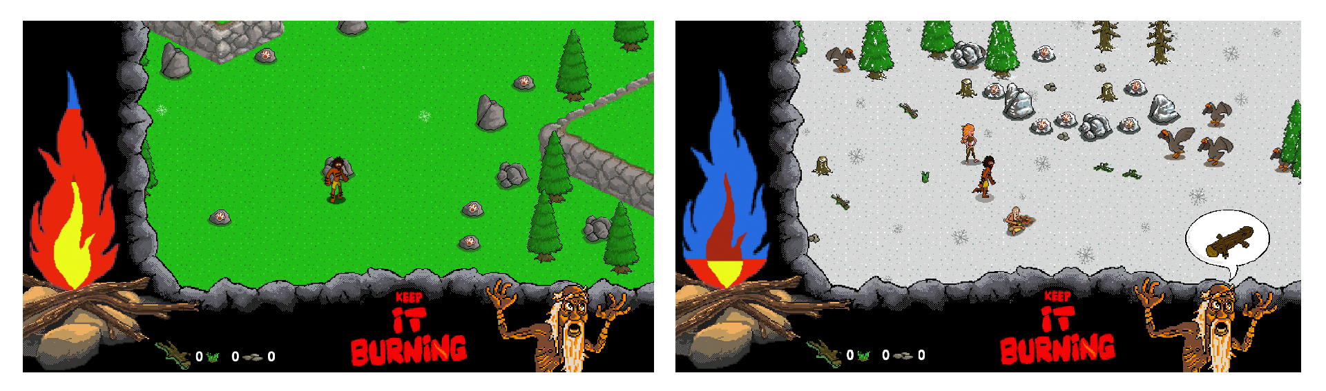 Fig 5 - Exchanging a pleasant landscape (left) for a less hospitable setting (right) was easier to achieve than we assumed. Goose attack ahead!