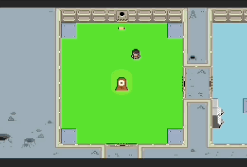 Fig 3 - Testing behaviours for the monster and the base inhabitants in a random room. Male civilians will follow the creature until a safe distance, female civilians will run from it and the soldiers will try to catch the monster no matter what.