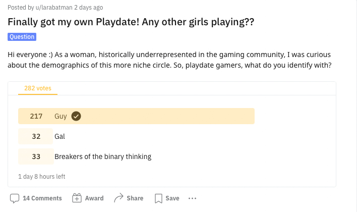 Fig 1 - Another poll attempt at the Reddit Playdate Community (r/Playdate console)